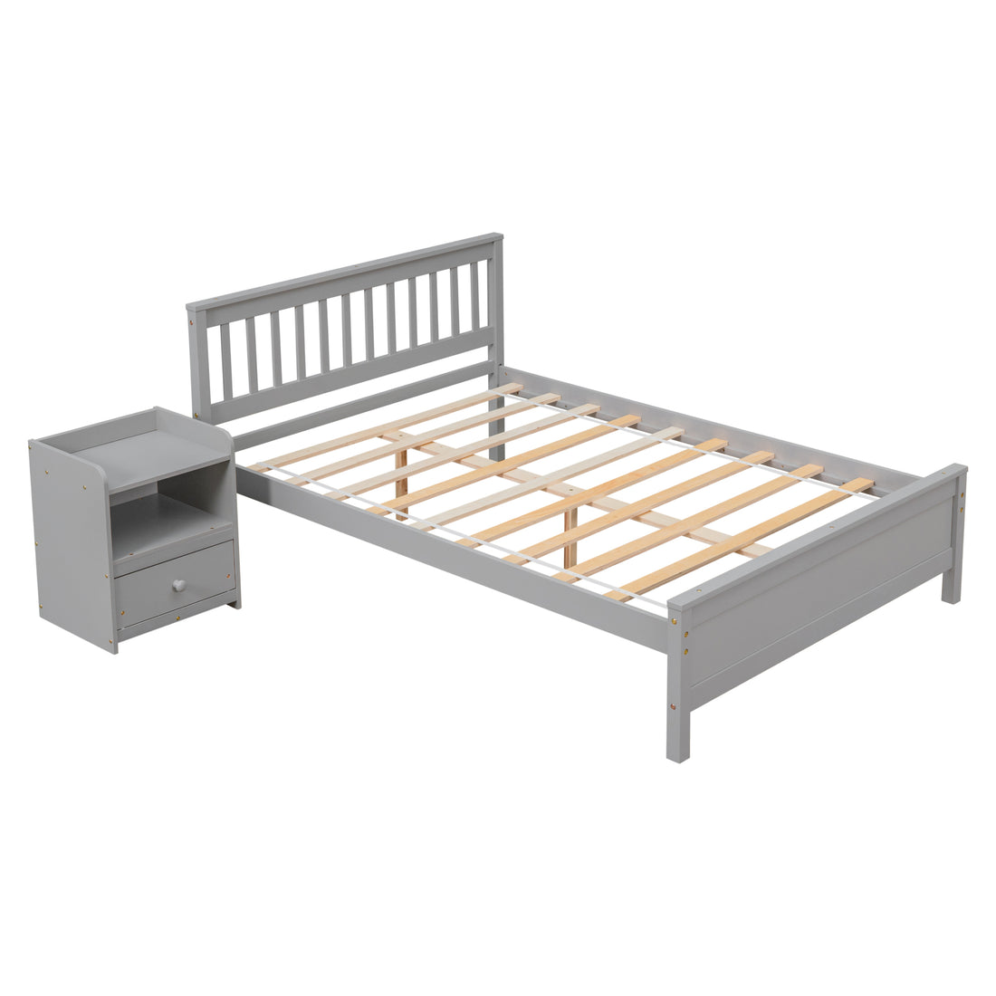 Full Bed With Headboard And Footboard For Kids, Teens, Adults,With A Nightstand,Grey Full Grey Pine