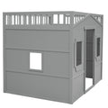 Full Size House Loft Bed With Ladder Gray Gray Solid Wood