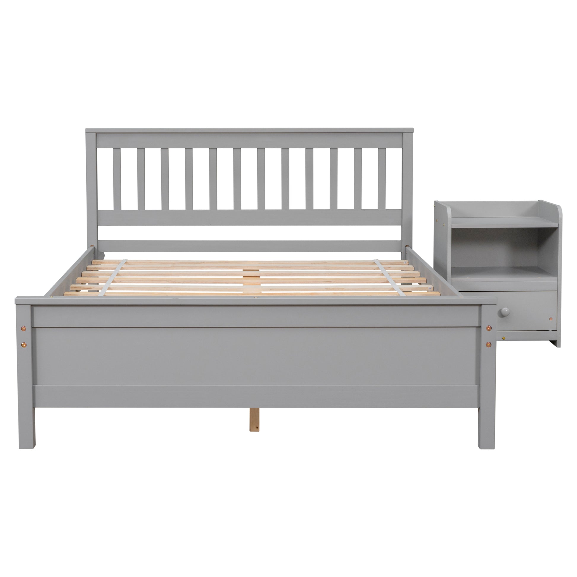 Full Bed With Headboard And Footboard For Kids, Teens, Adults,With A Nightstand,Grey Full Grey Pine