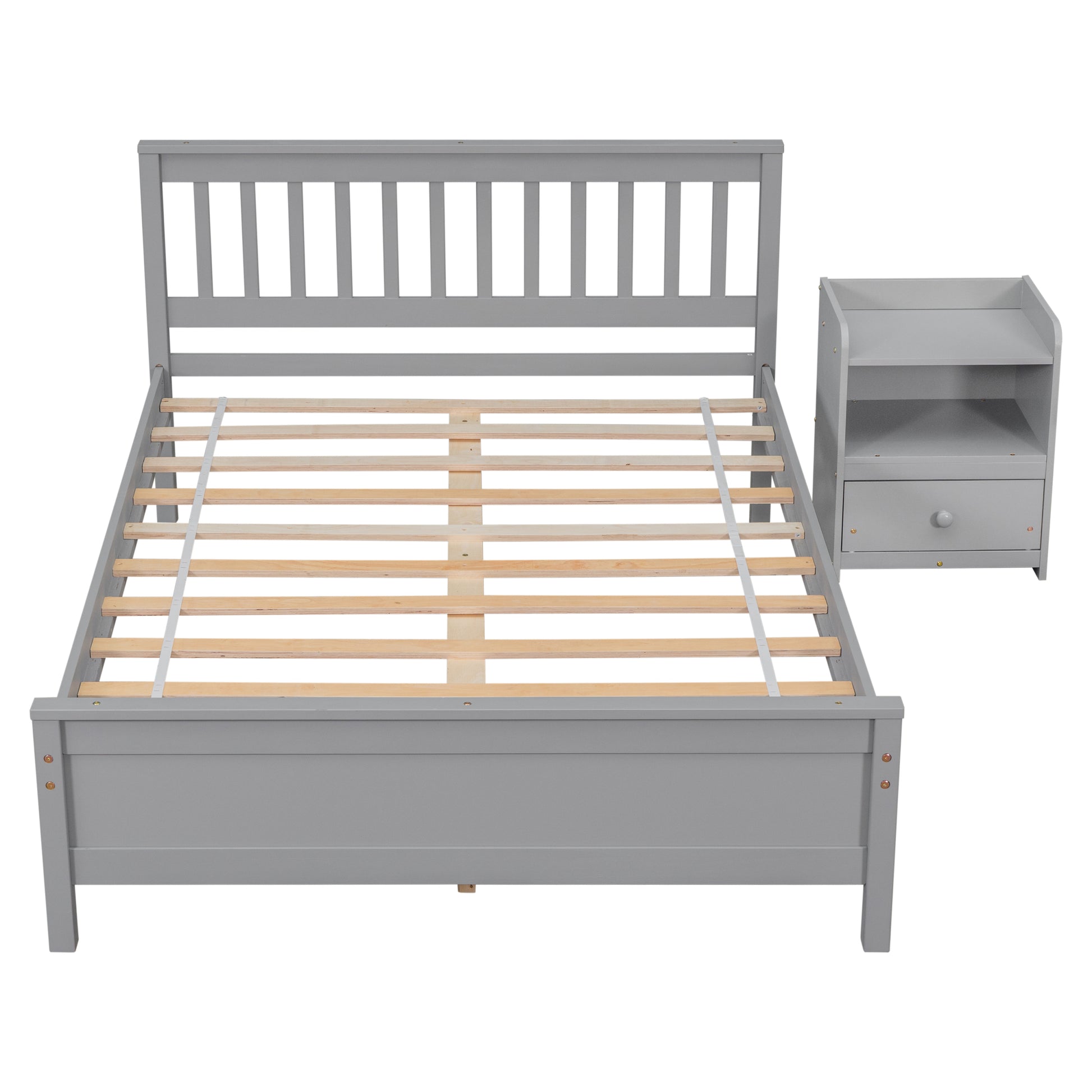 Full Bed With Headboard And Footboard For Kids, Teens, Adults,With A Nightstand,Grey Full Grey Pine