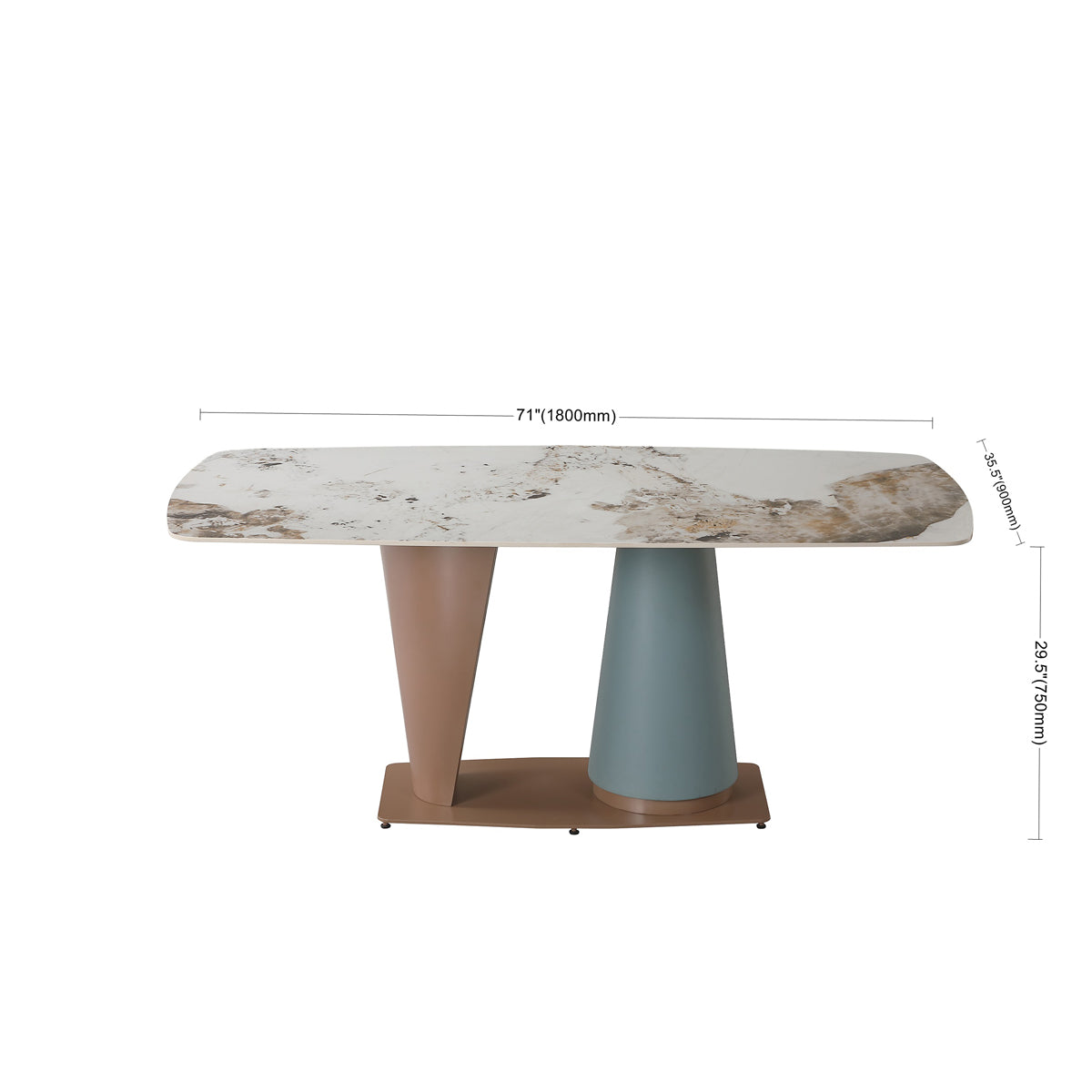 71" Pandora Color Sintered Stone Dining Table With Cone Shape Pedestal Base In Champagne And Blue Color Multicolor Metal Carbon Steel