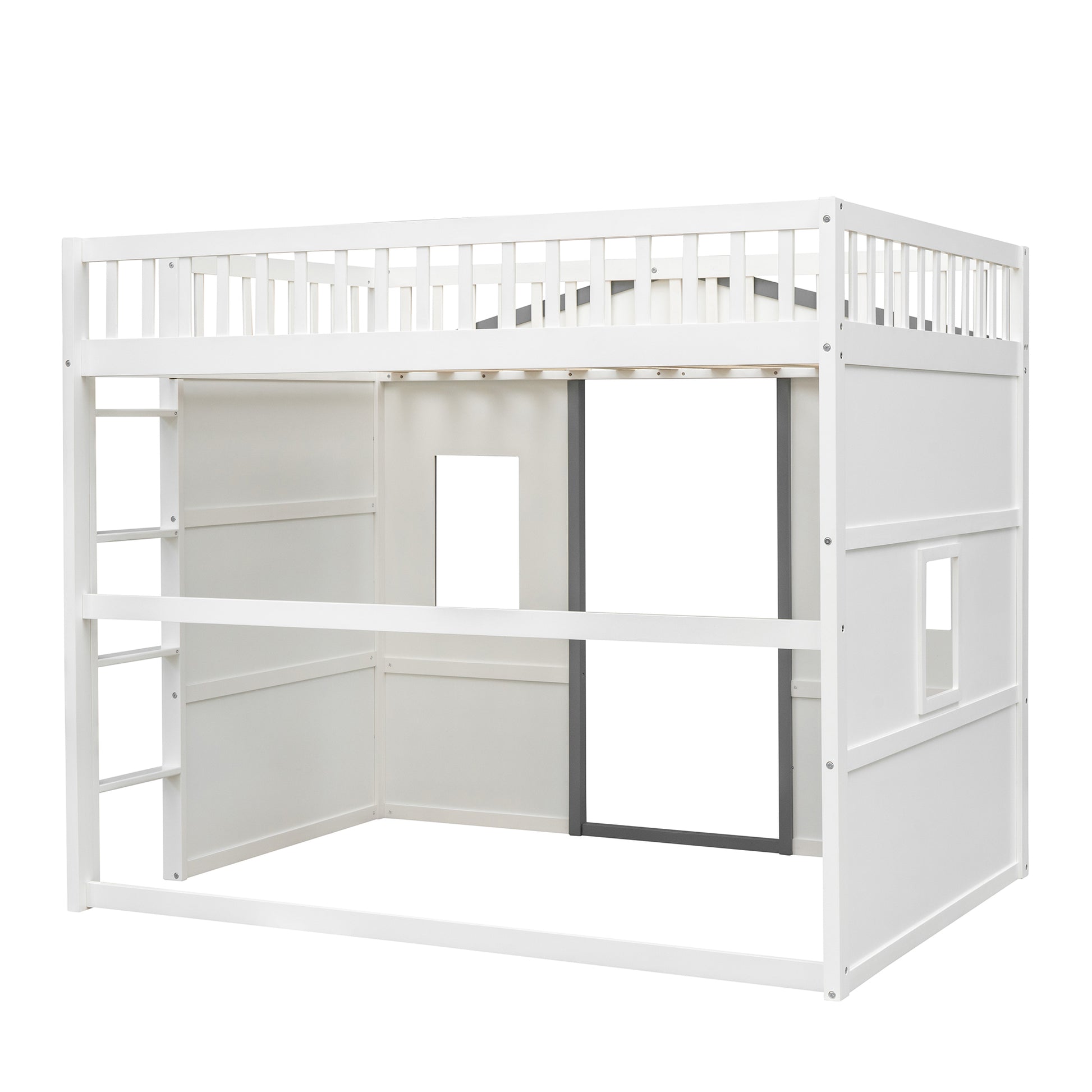 Full Size House Loft Bed With Ladder White Gray Frame White Gray Solid Wood