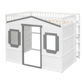 Full Size House Loft Bed With Ladder White Gray Frame White Gray Solid Wood