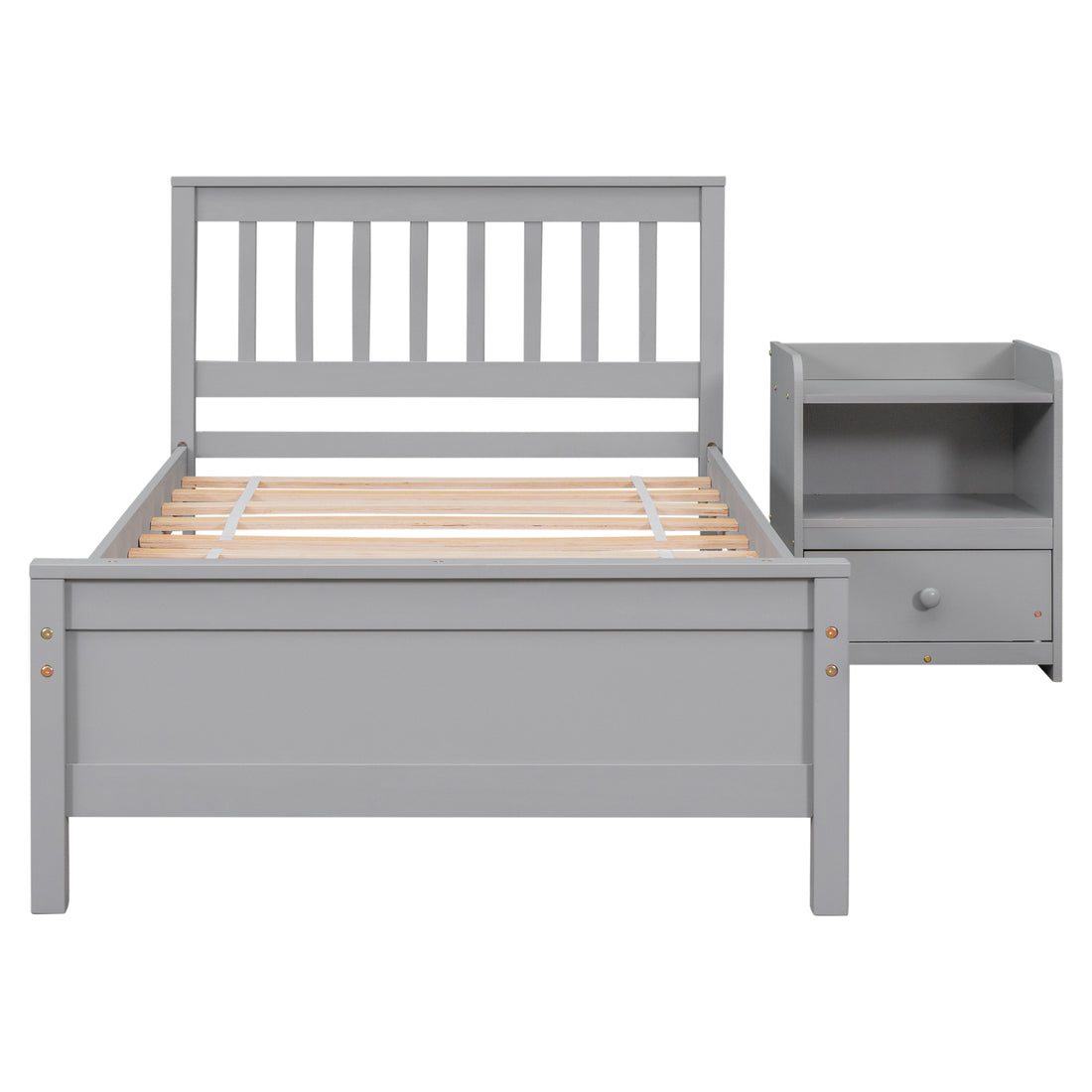 Twin Bed With Headboard And Footboard For Kids, Teens, Adults,With A Nightstand,Grey Twin Grey Pine