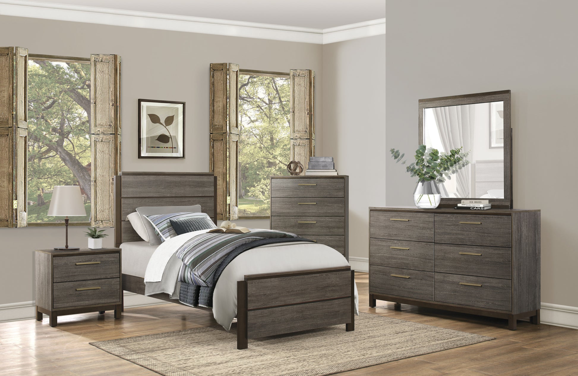 Contemporary Styling 1Pc Nightstand Of 2X Drawers W Antique Bar Pulls Two Tone Finish Wooden Bedroom Furniture Brown Mix 2 Drawers Bedroom Contemporary Wood