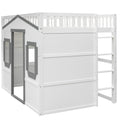 Full Size House Loft Bed With Ladder White Gray Frame White Gray Solid Wood