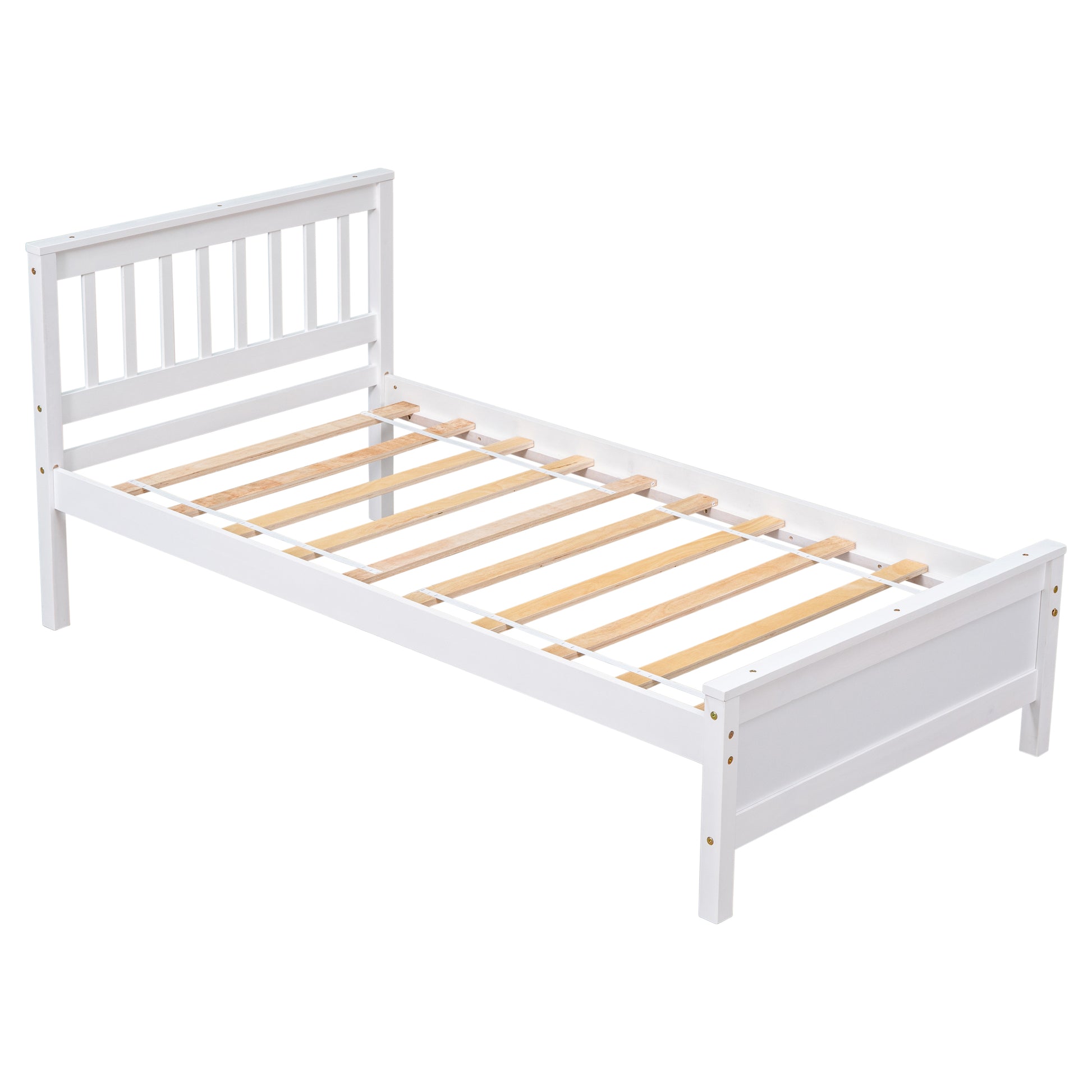 Twin Bed With Headboard And Footboard For Kids, Teens, Adults,With A Nightstand,Wite White Pine