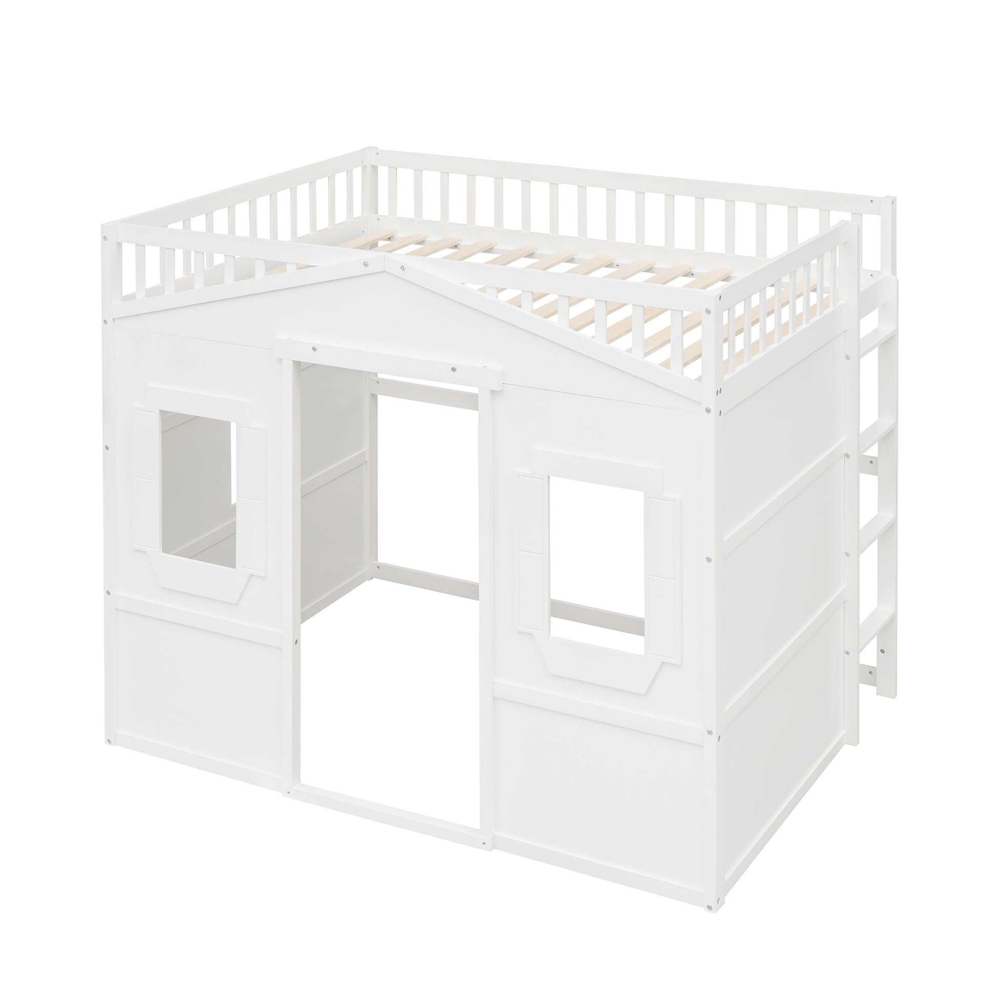 Full Size House Loft Bed With Ladder White Full White Solid Wood