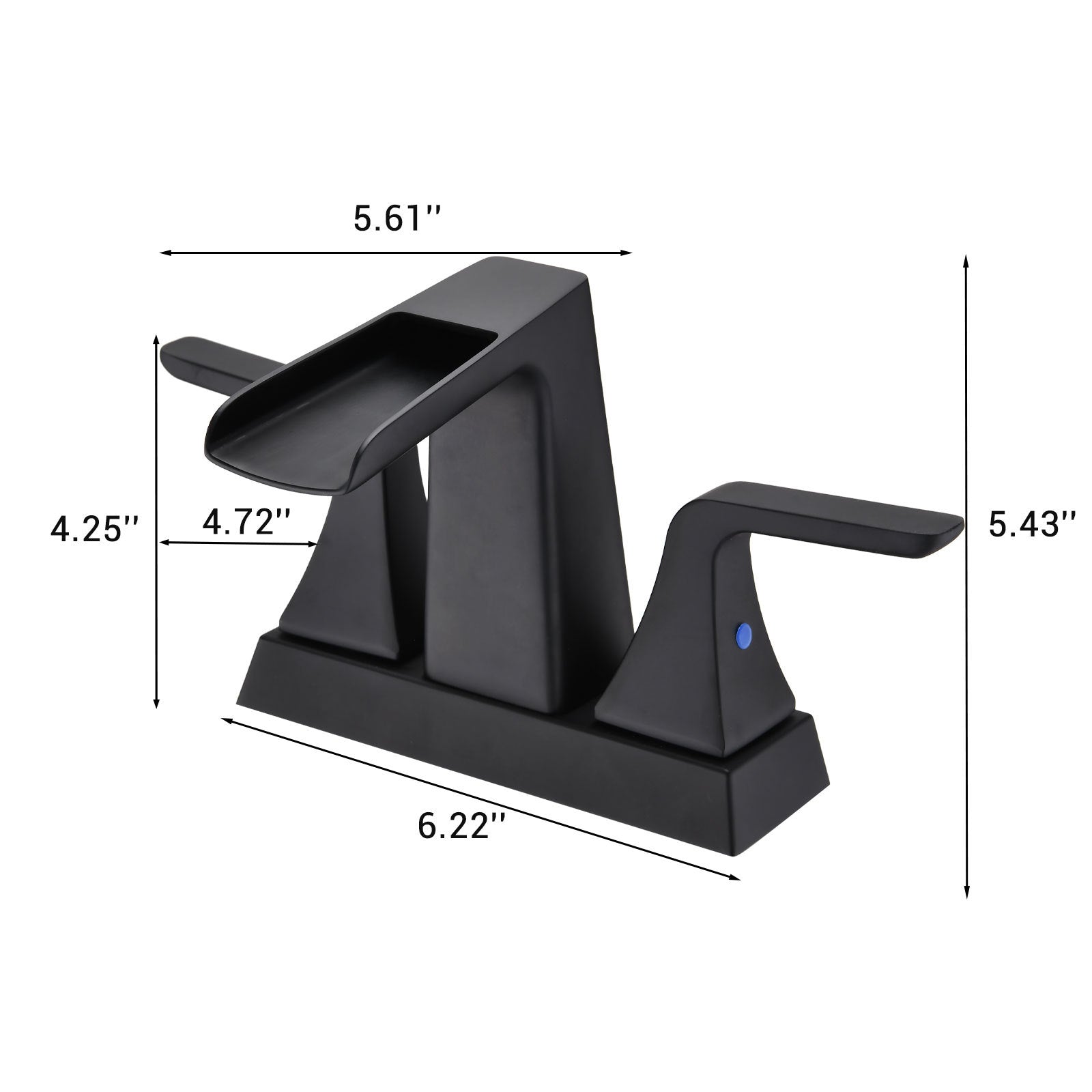 Two Handle 4 Inch Centerset Waterfall Bathroom Sink Faucet, Matte Black Matte Black Brass