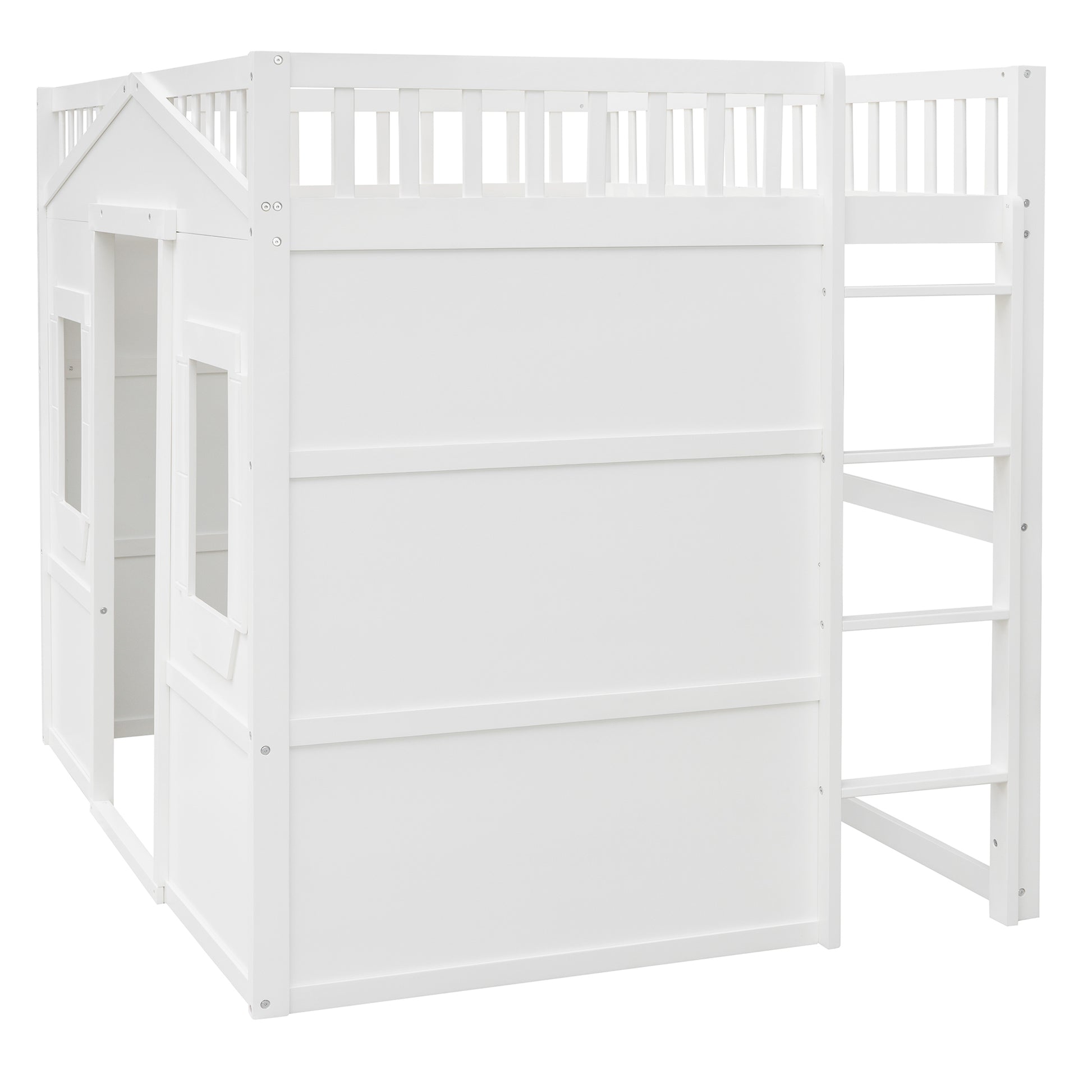 Full Size House Loft Bed With Ladder White Full White Solid Wood