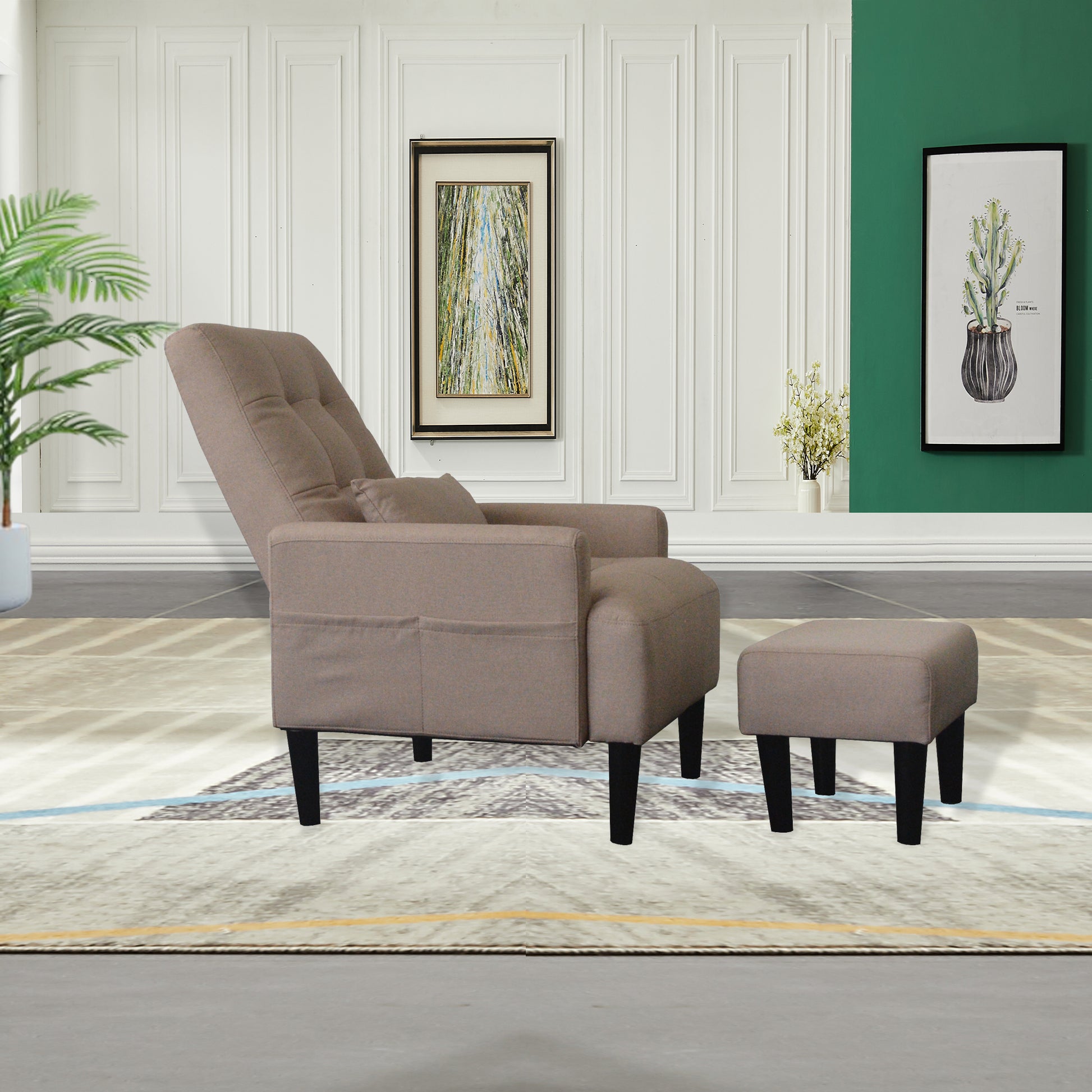 Redde Boo Brown Living Room Sofa Single Chair And Ottoman, Modern Multi Function Fabric Living Room Sofa Lounge Chair Bed And Stool.Soft Leisure Single Chair Adjustable Into 5 Angles With Sofa Bed Gray Modern Foam Fabric