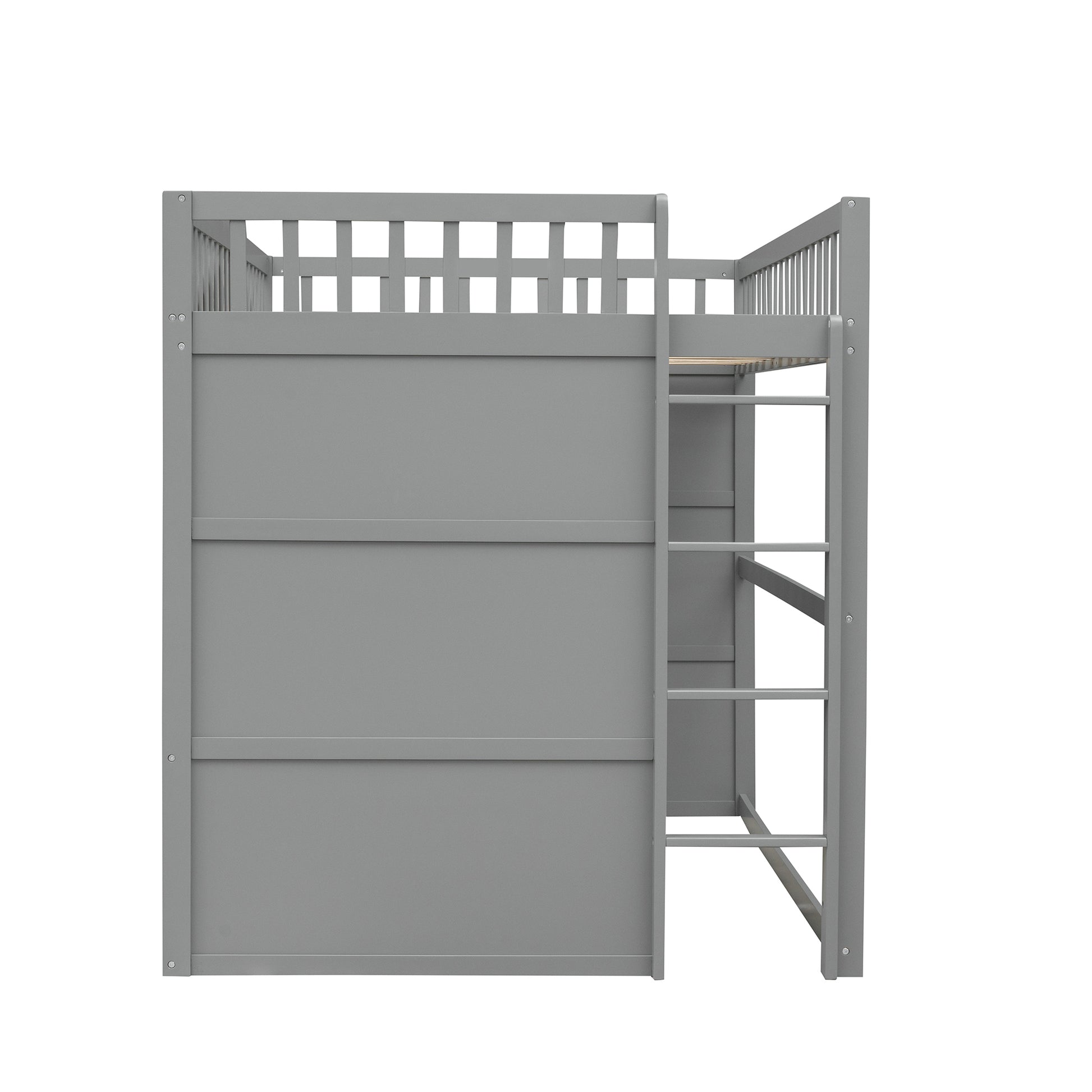 Full Size House Loft Bed With Ladder Gray White Frame White Gray Solid Wood