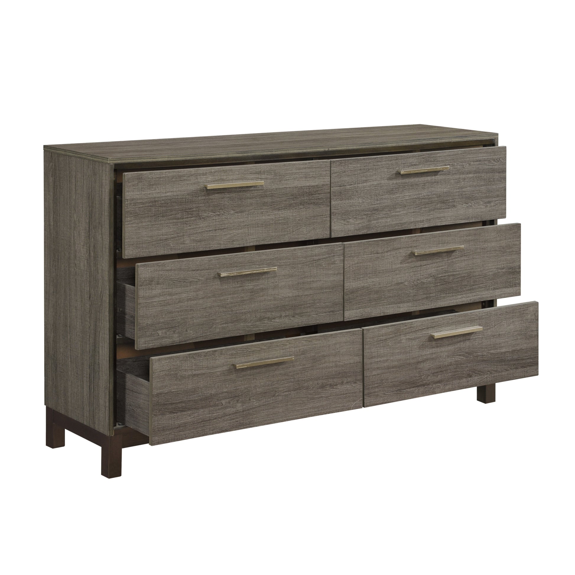 Contemporary Styling 1Pc Dresser Of 6X Drawers With Antique Bar Pulls Two Tone Finish Wooden Bedroom Furniture Brown Mix 5 Drawers & Above Bedroom Contemporary Wood