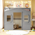 Full Size House Loft Bed With Ladder Gray Gray Solid Wood