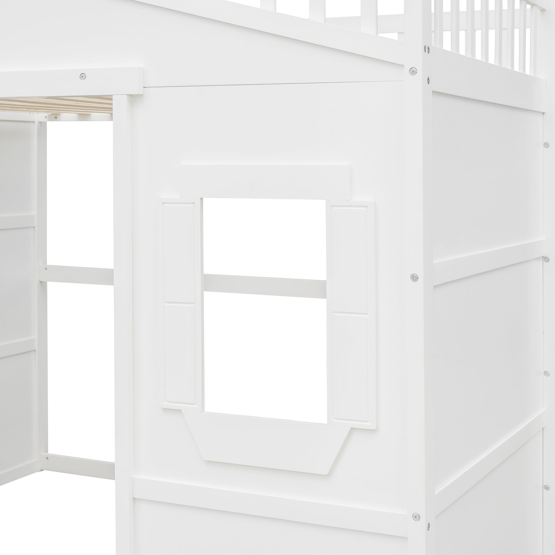 Full Size House Loft Bed With Ladder White Full White Solid Wood