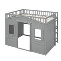 Full Size House Loft Bed With Ladder Gray Gray Solid Wood