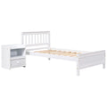 Twin Bed With Headboard And Footboard For Kids, Teens, Adults,With A Nightstand,Wite White Pine