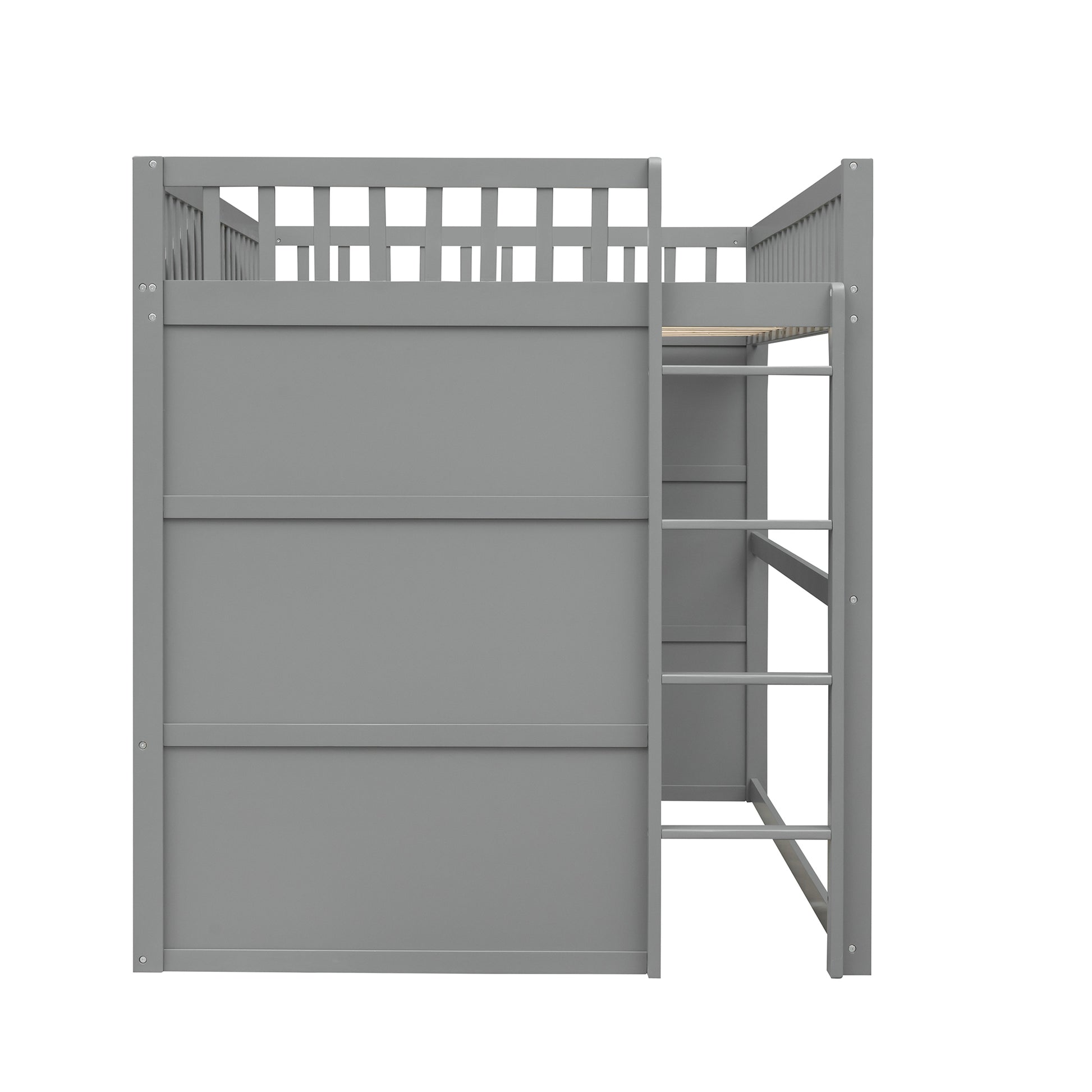 Full Size House Loft Bed With Ladder Gray Gray Solid Wood