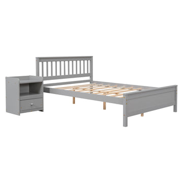 Full Bed With Headboard And Footboard For Kids, Teens, Adults,With A Nightstand,Grey Full Grey Pine