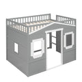 Full Size House Loft Bed With Ladder Gray White Frame White Gray Solid Wood