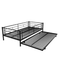 Twin Over Twin Metal Bunk Bed Frame With Trundle Upgrade Reinforcement Version Black Metal