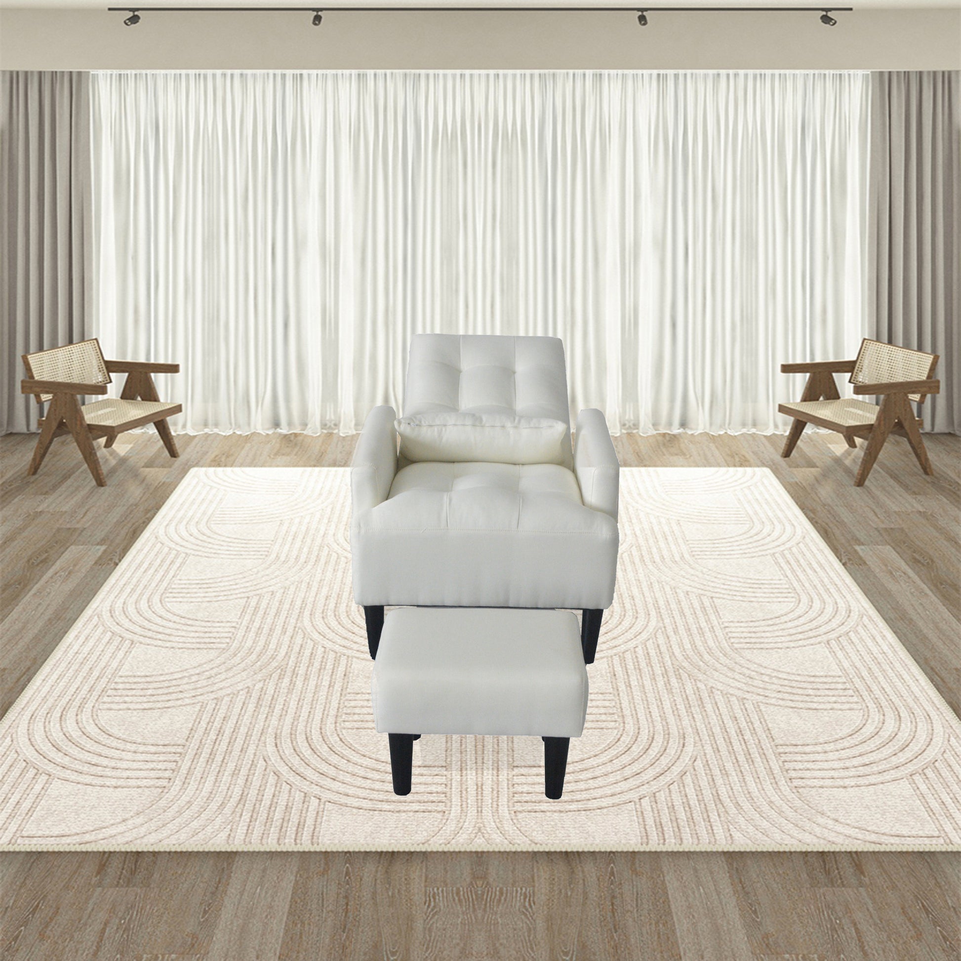 Redde Boo Brand Modern Design Living Room Cream White Recliner Soft Cozy Sofa Chair With Ottoman Cream White Foam Fabric