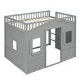 Full Size House Loft Bed With Ladder Gray Gray Solid Wood