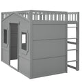 Full Size House Loft Bed With Ladder Gray Gray Solid Wood