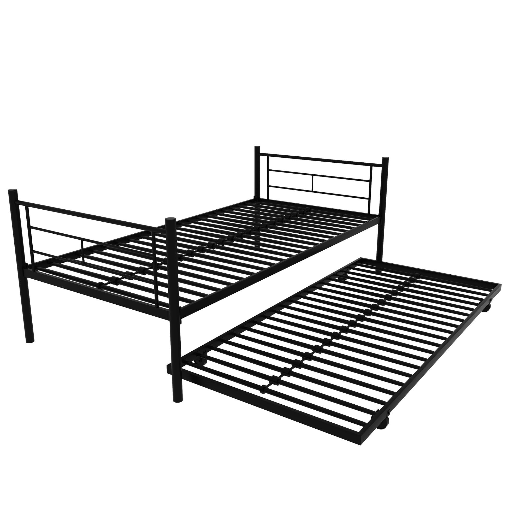 Twin Over Twin Metal Bunk Bed Frame With Trundle Upgrade Reinforcement Version Black Metal