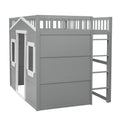 Full Size House Loft Bed With Ladder Gray White Frame White Gray Solid Wood