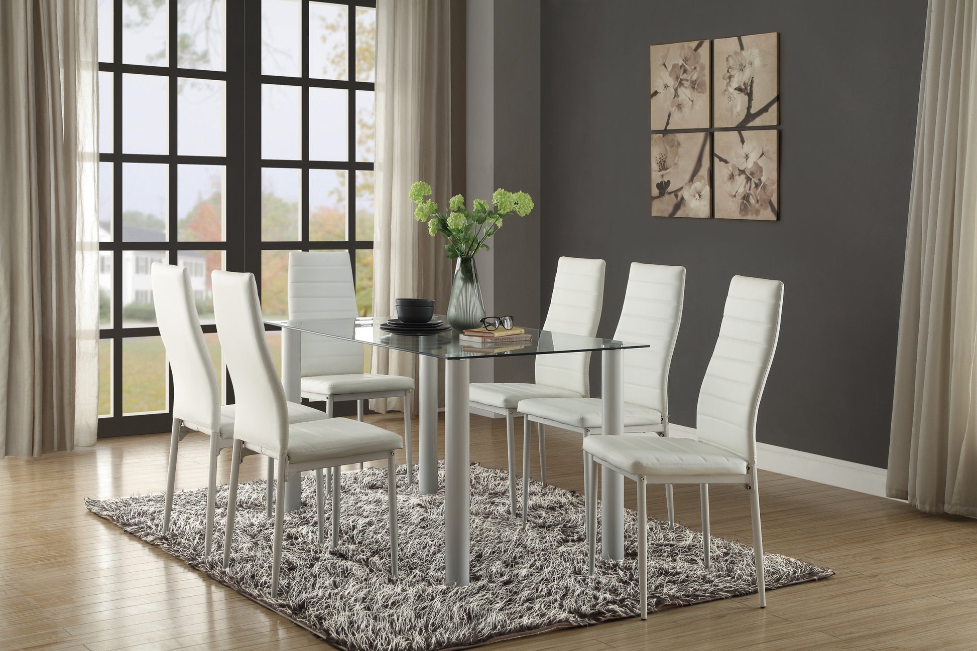 Modern Style White Metal Finish Side Chairs 2Pc Set Faux Leather Covered Contemporary Dining Room Furniture White Dining Room Ultra Modern Metal