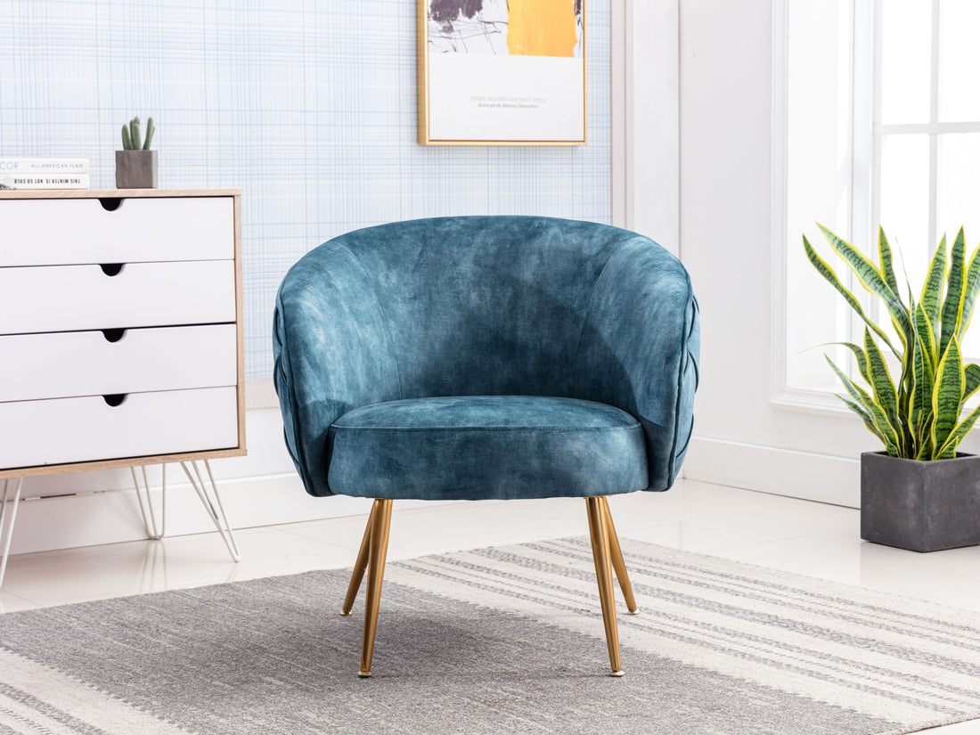 Gorgeous Living Room Accent Chair 1Pc Button Tufted Back Covering Blue Fabric Upholstered Metal Legs Blue Primary Living Space Ultra Modern Solid Wood