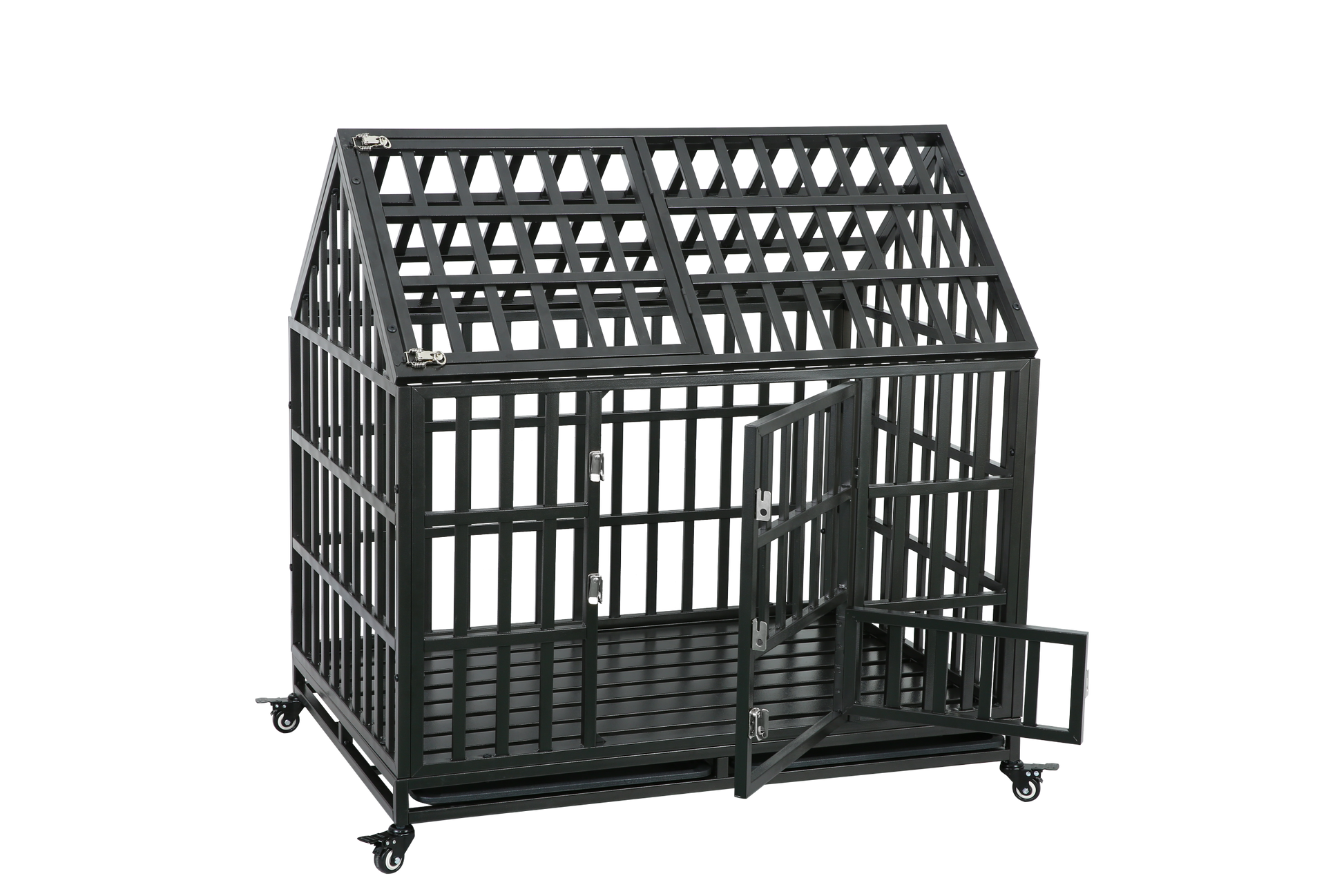 Heavy Duty Dog Cage Pet Crate With Roof Black Carbon Steel