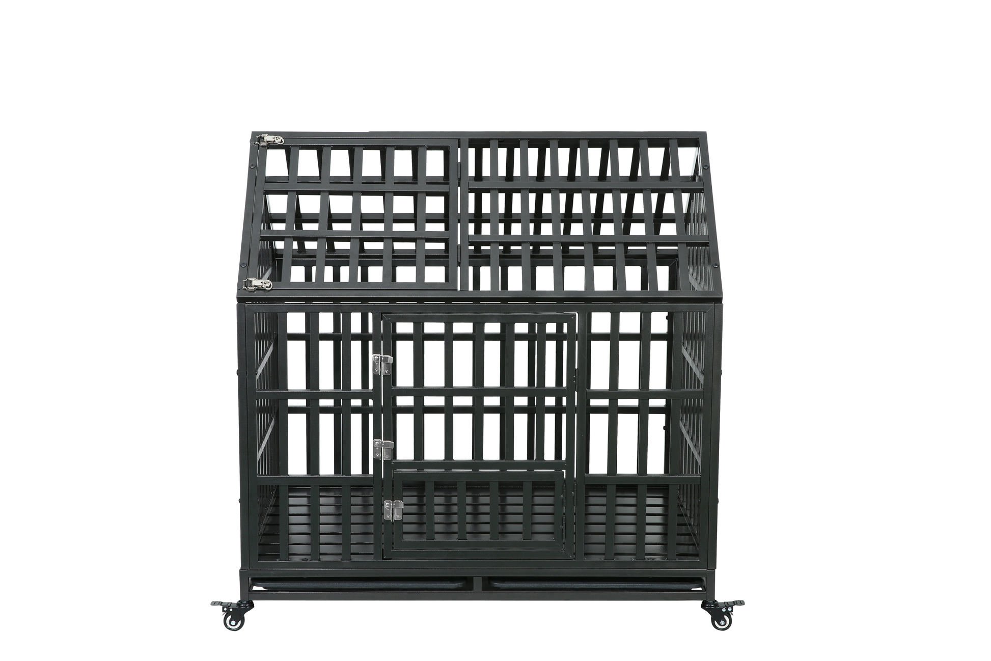 Heavy Duty Dog Cage Pet Crate With Roof Black Carbon Steel