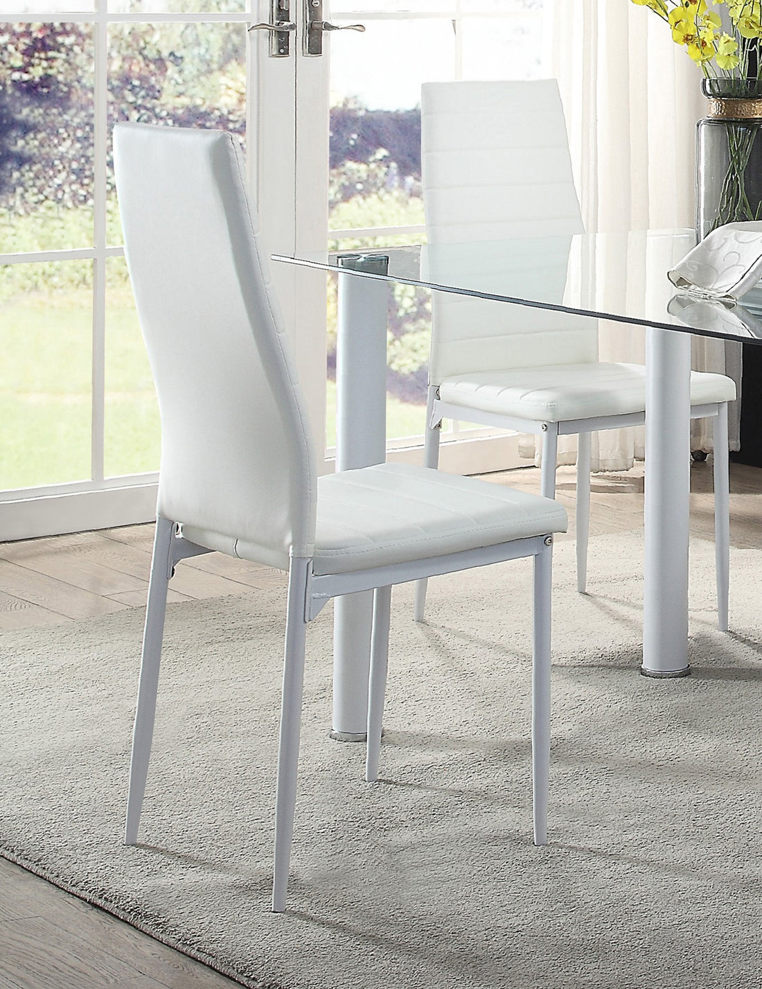 Modern Style White Metal Finish Side Chairs 2Pc Set Faux Leather Covered Contemporary Dining Room Furniture White Dining Room Ultra Modern Metal