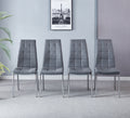 Modern Lattice Designdining Chair With Silver Metal Legs Set Of 4 Grey Leather