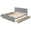 King Size Wooden Platform Bed With Four Storage Drawers And Support Legs, Gray King Gray Pine