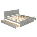 King Size Wooden Platform Bed With Four Storage Drawers And Support Legs, Gray King Gray Pine