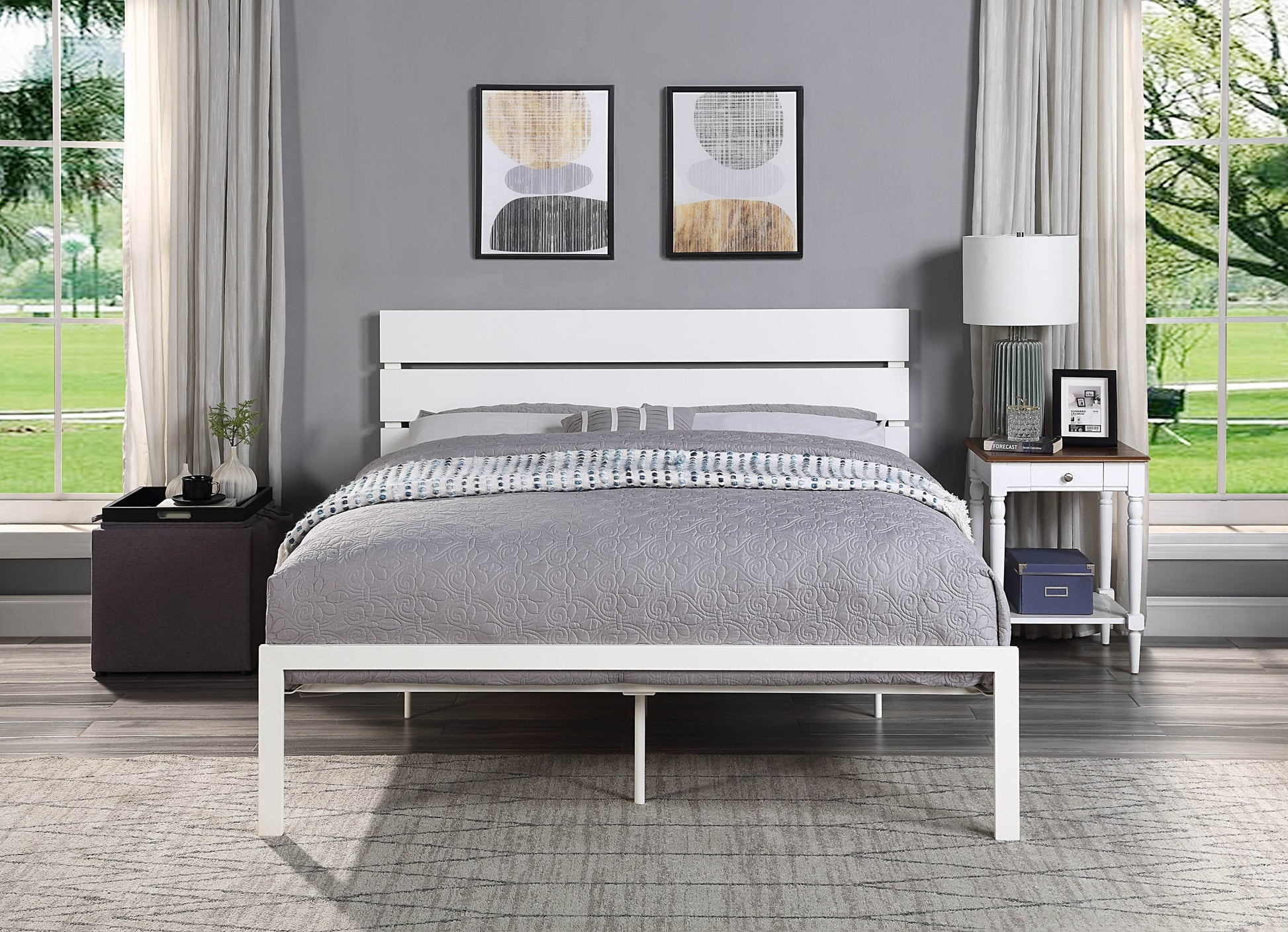 Contemporary Queen Bed 1Pc Casual Style White Metal Bed Bedroom Furniture Queen White Bedroom Metal