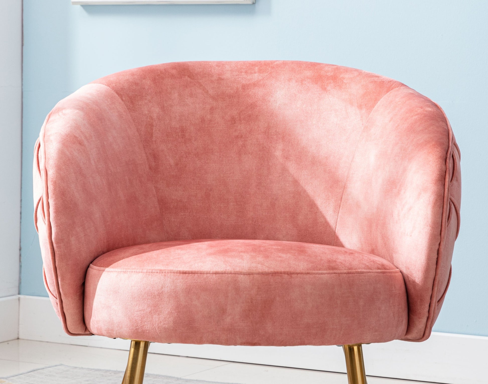 Gorgeous Living Room Accent Chair 1Pc Button Tufted Back Covering Rose Color Velvet Upholstered Metal Legs Rose Primary Living Space Ultra Modern Fabric