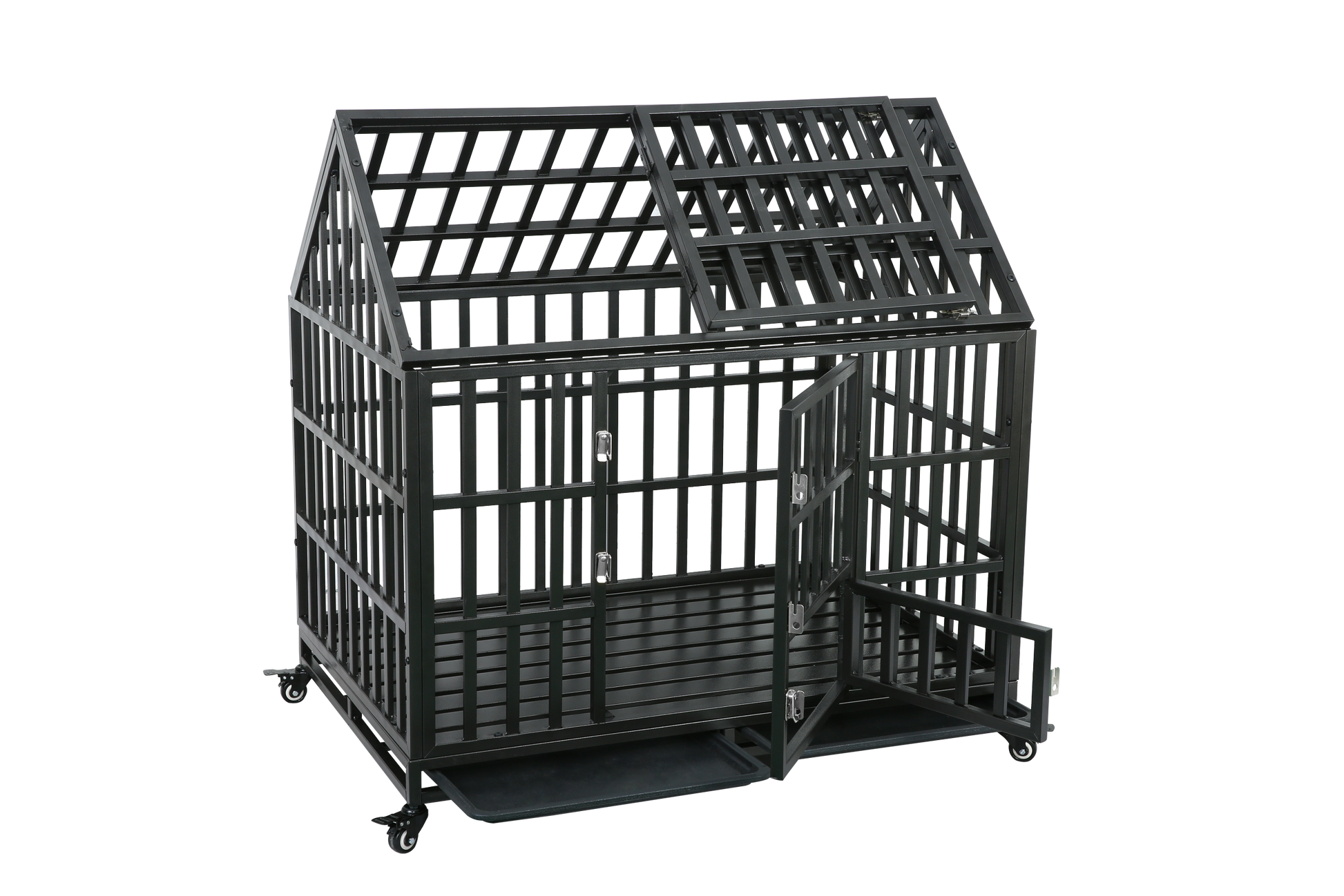 Heavy Duty Dog Cage Pet Crate With Roof Black Carbon Steel