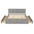 King Size Wooden Platform Bed With Four Storage Drawers And Support Legs, Gray King Gray Pine