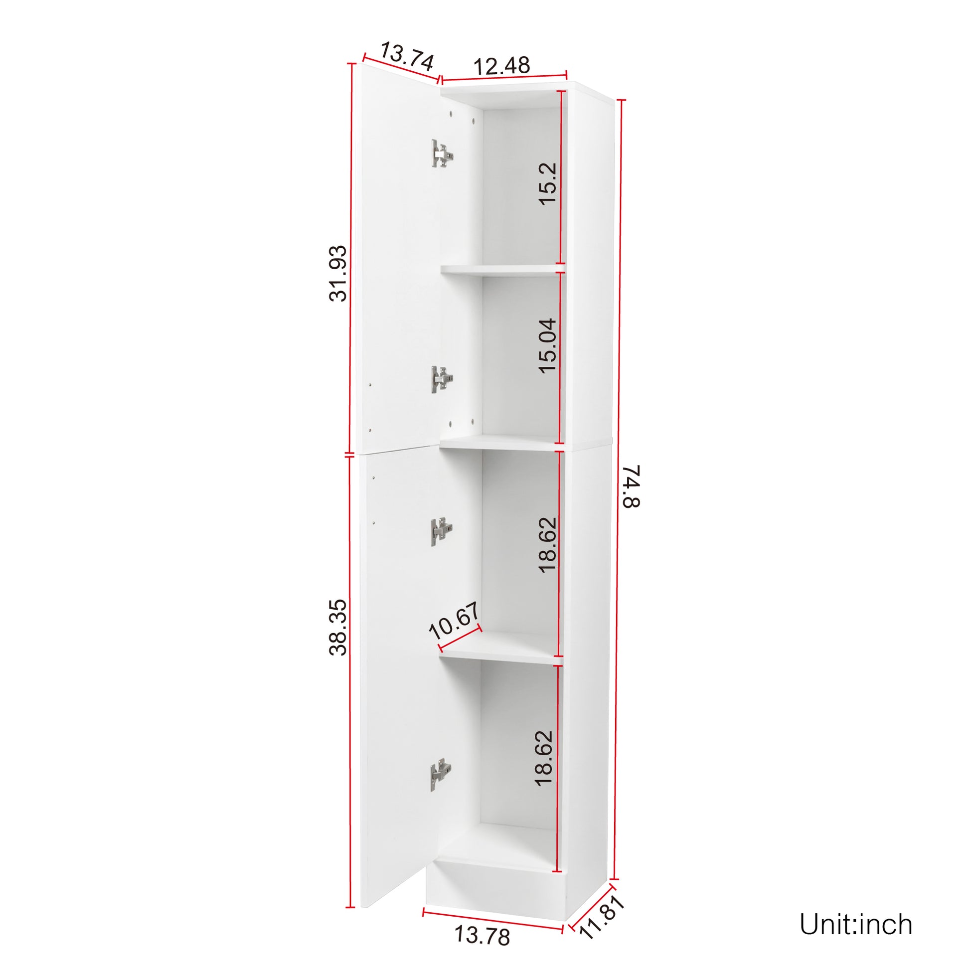 Freestanding Cabinet With Inadjustable Shelves And Two Doors For Kitchen, Dining Room, White White Mdf