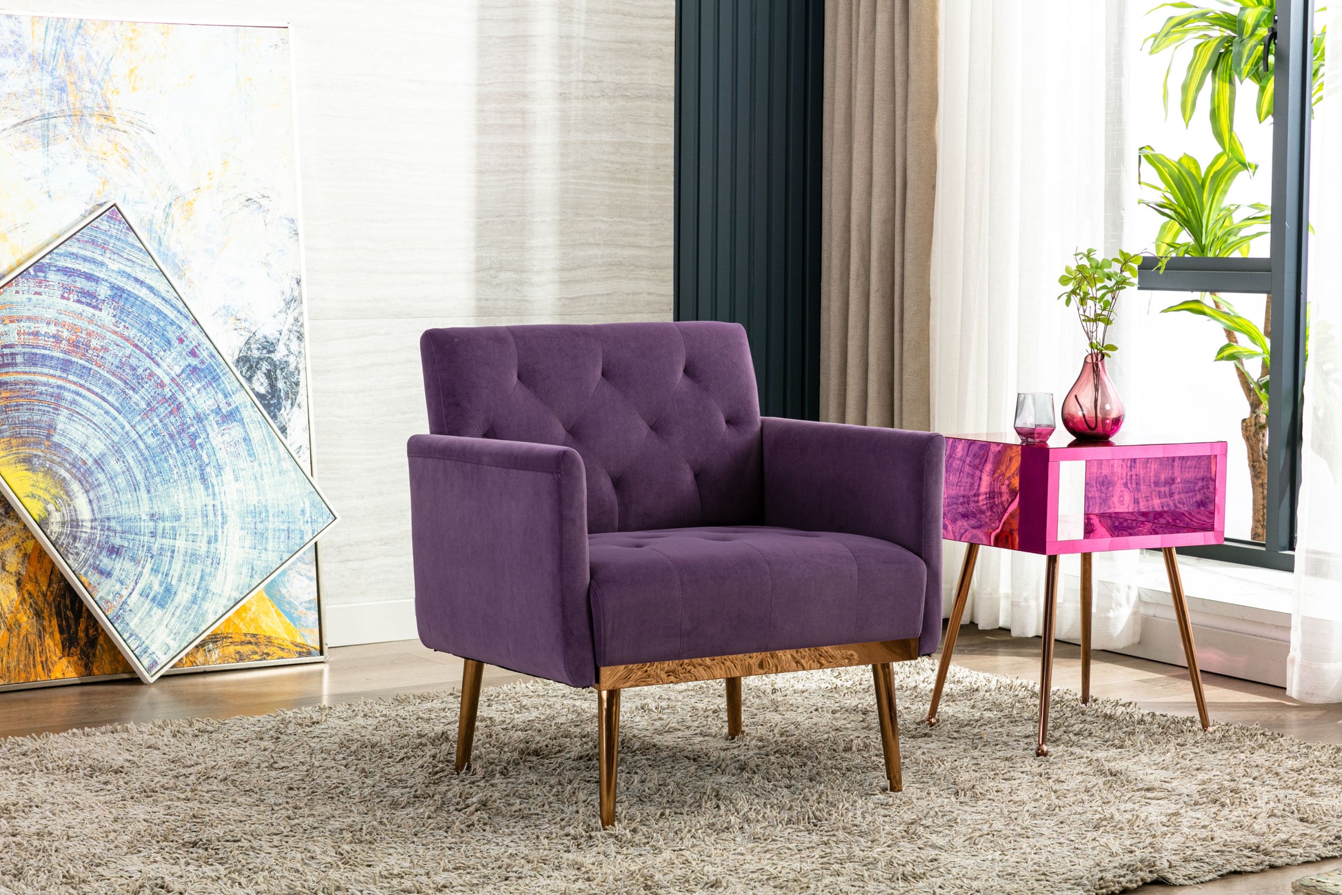 Coolmore Accent Chair ,Leisure Single Sofa With Rose Golden Feet Purple Polyester
