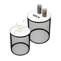 Set Of 2 Nesting Metal Round Coffee Table, Side Table Mdf Top End Table Nightstand For Indoor Multifunctional Use Black Metal & Wood