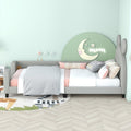 Twin Size Upholstered Daybed With Carton Ears Shaped Headboard, Grey Light Grey Pu Leather