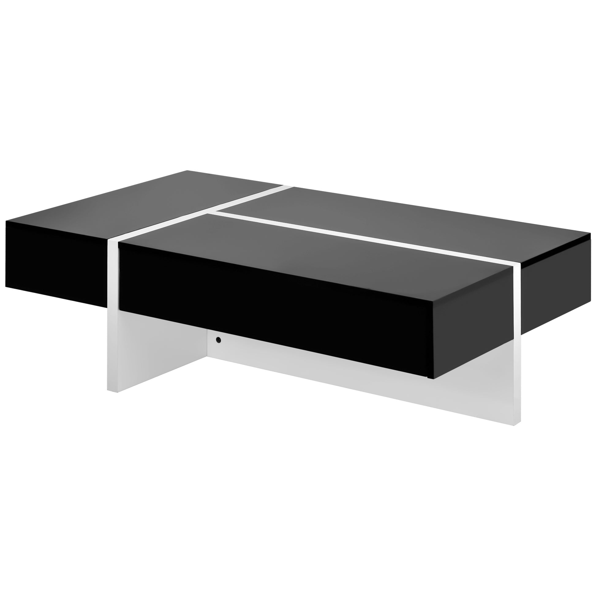Contemporary Rectangle Design Living Room Furniture, Modern High Gloss Surface Cocktail Table, Center Table For Sofa Or Upholstered Chairs, 45.2*25.5*13.7In, Black Black Particle Board