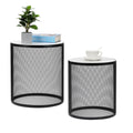 Set Of 2 Nesting Metal Round Coffee Table, Side Table Mdf Top End Table Nightstand For Indoor Multifunctional Use Black Metal & Wood