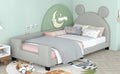 Twin Size Upholstered Daybed With Carton Ears Shaped Headboard, Grey Light Grey Pu Leather