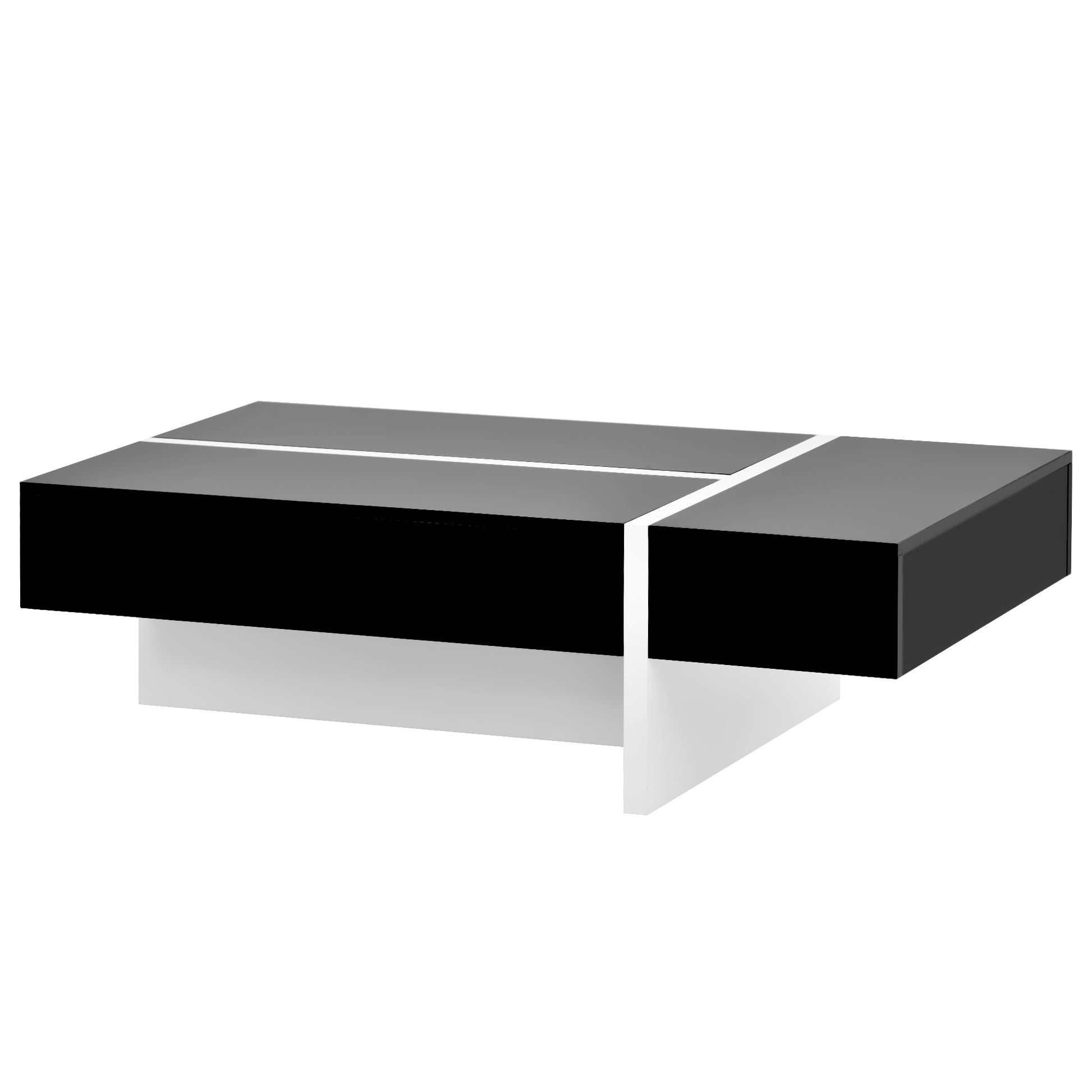 Contemporary Rectangle Design Living Room Furniture, Modern High Gloss Surface Cocktail Table, Center Table For Sofa Or Upholstered Chairs, 45.2*25.5*13.7In, Black Black Particle Board